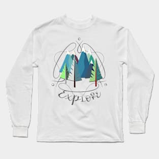 Mountains and Spruces Pattern Long Sleeve T-Shirt